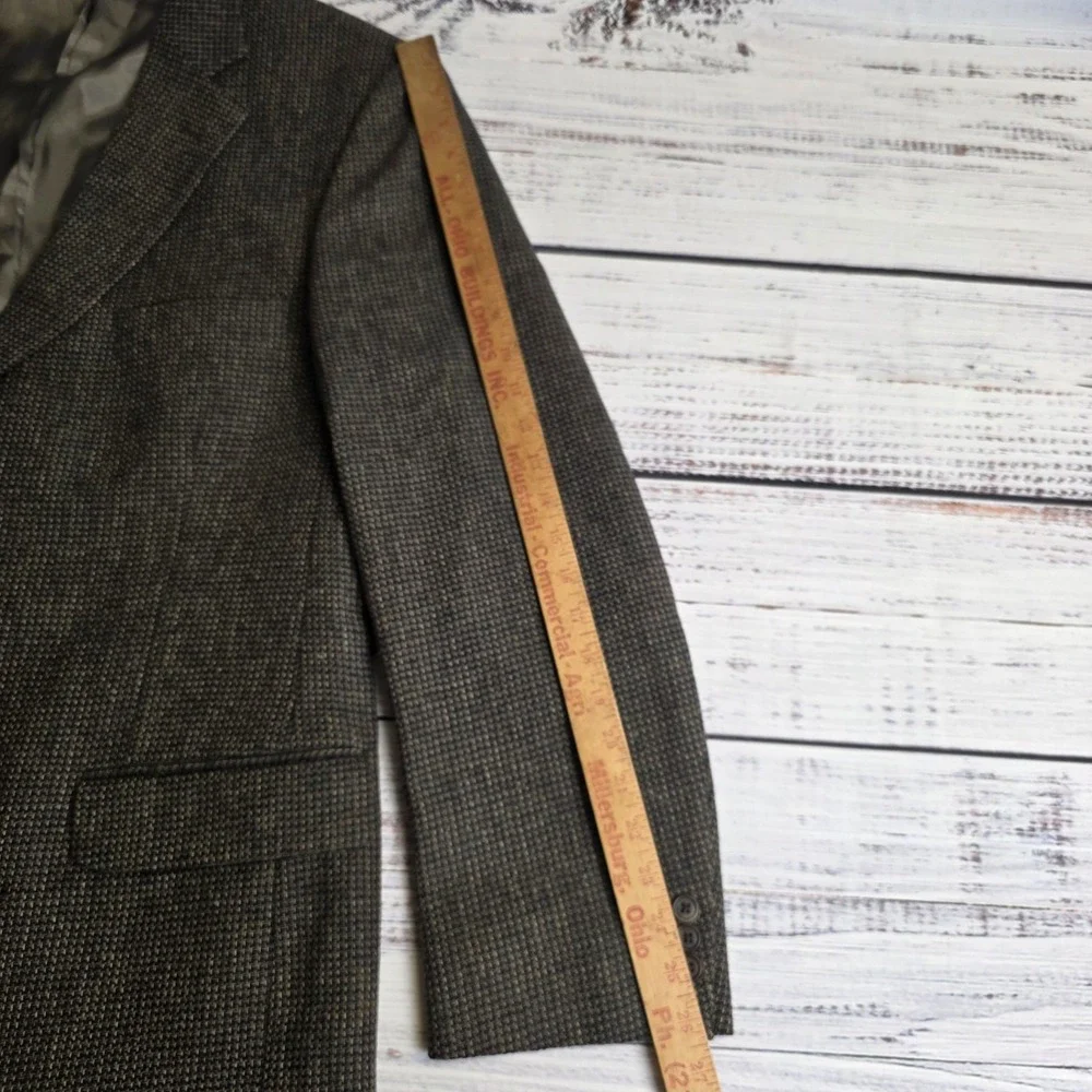 Woolrich Blazer Mens 46L Brown Green Tweed 100% Lambswool Sport Coat 2‎ Button